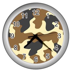 Initial Camouflage Camo Netting Brown Black Wall Clocks (silver) 