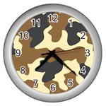 Initial Camouflage Camo Netting Brown Black Wall Clocks (Silver)  Front