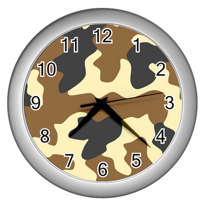 Initial Camouflage Camo Netting Brown Black Wall Clocks (Silver) 