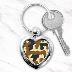 Initial Camouflage Camo Netting Brown Black Key Chains (heart)  by Mariart