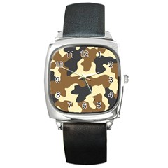 Initial Camouflage Camo Netting Brown Black Square Metal Watch by Mariart