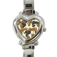 Initial Camouflage Camo Netting Brown Black Heart Italian Charm Watch by Mariart