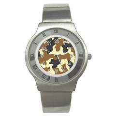 Initial Camouflage Camo Netting Brown Black Stainless Steel Watch by Mariart