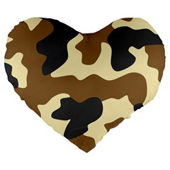 Initial Camouflage Camo Netting Brown Black Large 19  Premium Heart Shape Cushions by Mariart