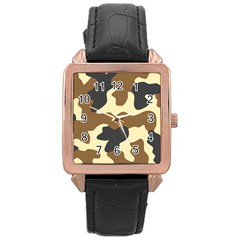 Initial Camouflage Camo Netting Brown Black Rose Gold Leather Watch  by Mariart