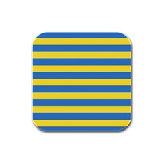 Horizontal Blue Yellow Line Rubber Square Coaster (4 Pack)  by Mariart