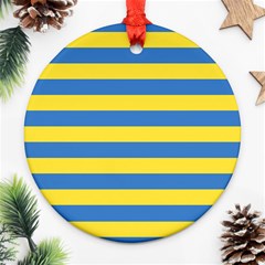 Horizontal Blue Yellow Line Round Ornament (two Sides) by Mariart