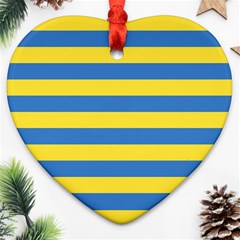 Horizontal Blue Yellow Line Heart Ornament (two Sides) by Mariart