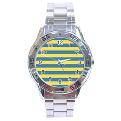 Horizontal Blue Yellow Line Stainless Steel Analogue Watch by Mariart