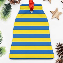 Horizontal Blue Yellow Line Bell Ornament (two Sides) by Mariart