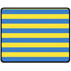 Horizontal Blue Yellow Line Double Sided Fleece Blanket (medium)  by Mariart