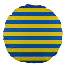 Horizontal Blue Yellow Line Large 18  Premium Flano Round Cushions by Mariart