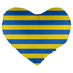 Horizontal Blue Yellow Line Large 19  Premium Flano Heart Shape Cushions by Mariart