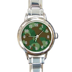 Initial Camouflage Como Green Brown Round Italian Charm Watch by Mariart