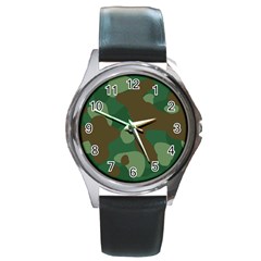 Initial Camouflage Como Green Brown Round Metal Watch by Mariart