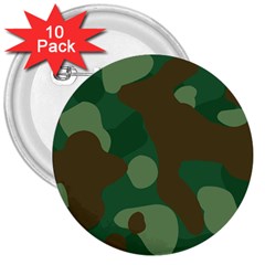 Initial Camouflage Como Green Brown 3  Buttons (10 Pack)  by Mariart