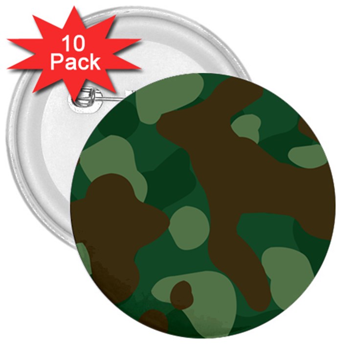 Initial Camouflage Como Green Brown 3  Buttons (10 pack) 