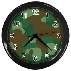 Initial Camouflage Como Green Brown Wall Clocks (black) by Mariart