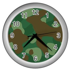 Initial Camouflage Como Green Brown Wall Clocks (silver) 