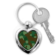 Initial Camouflage Como Green Brown Key Chains (heart)  by Mariart