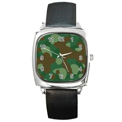 Initial Camouflage Como Green Brown Square Metal Watch by Mariart