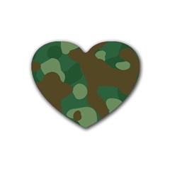 Initial Camouflage Como Green Brown Rubber Coaster (heart)  by Mariart