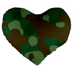 Initial Camouflage Como Green Brown Large 19  Premium Flano Heart Shape Cushions by Mariart