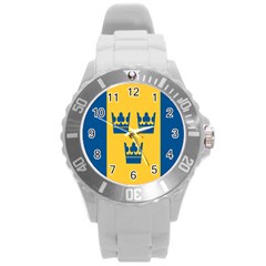 King Queen Crown Blue Yellow Round Plastic Sport Watch (l) by Mariart