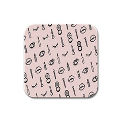 Makeup Tools Eye Mirror Pink Lip Rubber Square Coaster (4 pack) 