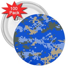 Oceanic Camouflage Blue Grey Map 3  Buttons (100 Pack) 