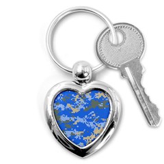 Oceanic Camouflage Blue Grey Map Key Chains (heart) 