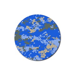 Oceanic Camouflage Blue Grey Map Rubber Coaster (round)  by Mariart