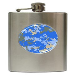 Oceanic Camouflage Blue Grey Map Hip Flask (6 Oz) by Mariart