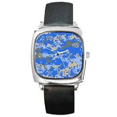 Oceanic Camouflage Blue Grey Map Square Metal Watch by Mariart