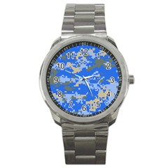 Oceanic Camouflage Blue Grey Map Sport Metal Watch by Mariart