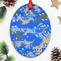 Oceanic Camouflage Blue Grey Map Ornament (oval Filigree) by Mariart