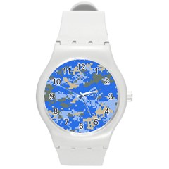 Oceanic Camouflage Blue Grey Map Round Plastic Sport Watch (m) by Mariart