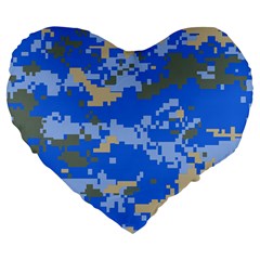 Oceanic Camouflage Blue Grey Map Large 19  Premium Flano Heart Shape Cushions by Mariart