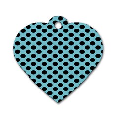 Polka Dot Blue Black Dog Tag Heart (one Side) by Mariart