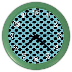 Polka Dot Blue Black Color Wall Clocks by Mariart