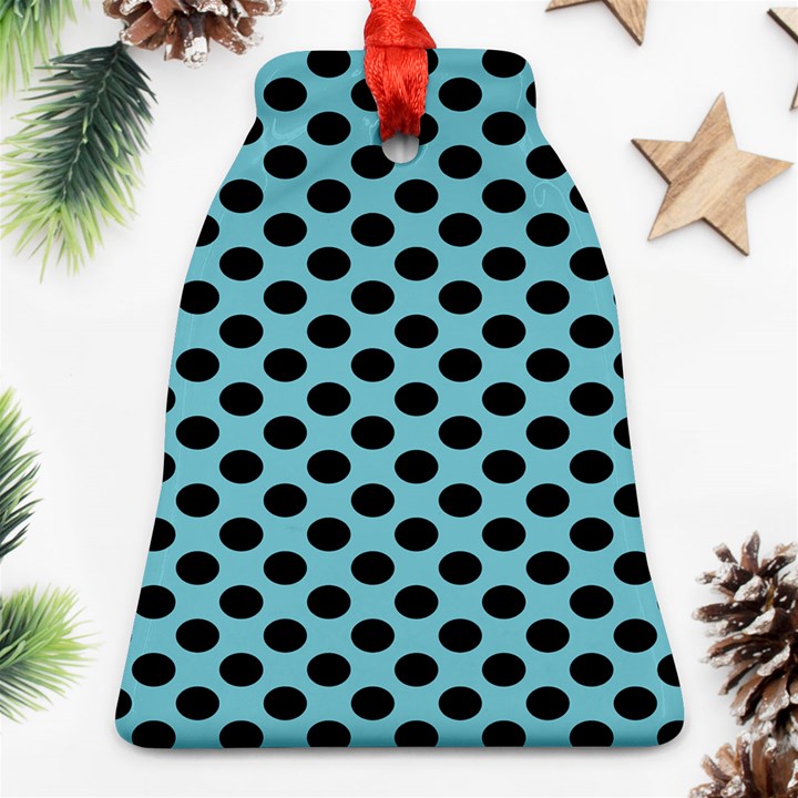 Polka Dot Blue Black Ornament (Bell)