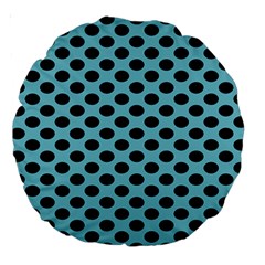 Polka Dot Blue Black Large 18  Premium Round Cushions by Mariart