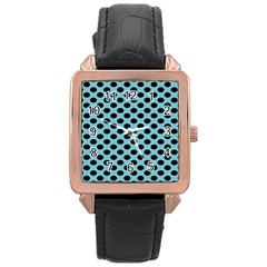 Polka Dot Blue Black Rose Gold Leather Watch  by Mariart