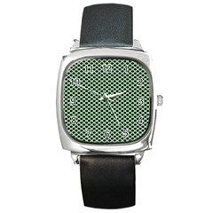 Polka Dot Green Black Square Metal Watch by Mariart