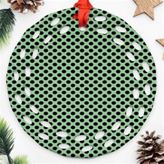 Polka Dot Green Black Ornament (round Filigree) by Mariart