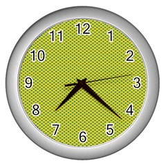 Polka Dot Green Yellow Wall Clocks (silver)  by Mariart