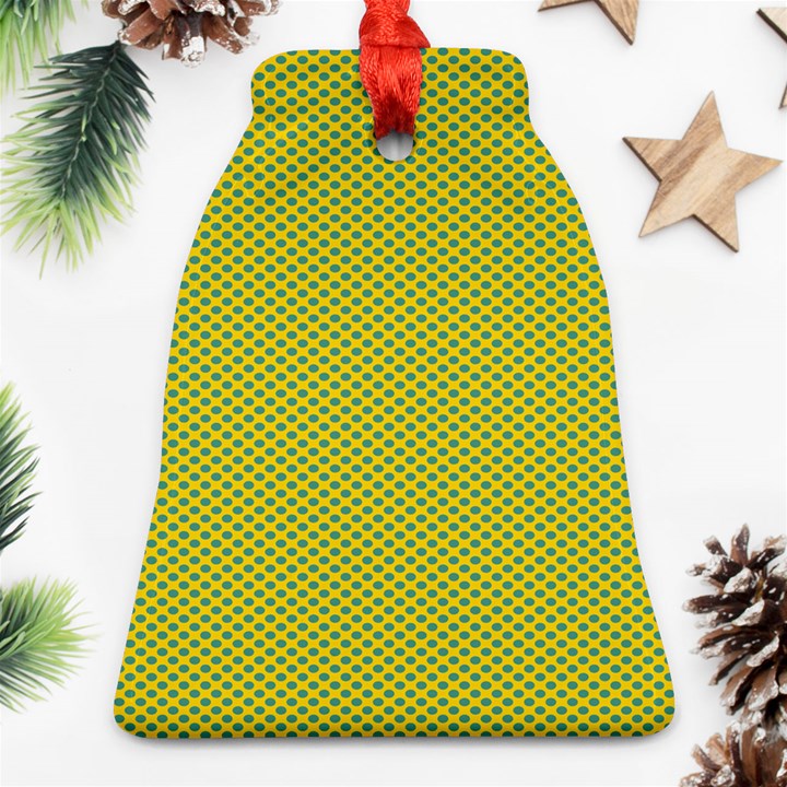 Polka Dot Green Yellow Bell Ornament (Two Sides)