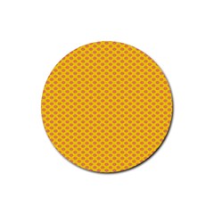 Polka Dot Orange Yellow Rubber Coaster (round)  by Mariart