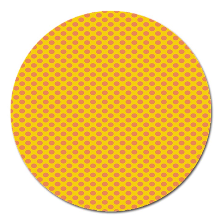 Polka Dot Orange Yellow Magnet 5  (Round)