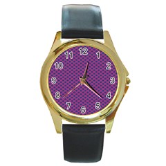 Polka Dot Purple Blue Round Gold Metal Watch